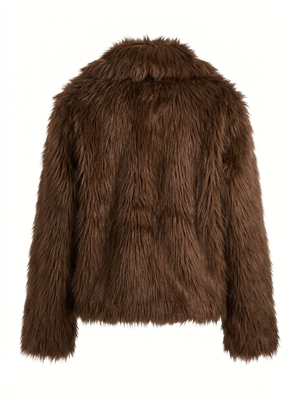 Glamorous Shaggy Brown Faux Fur Open Front Crop Jacket Coat Medium M - Picture 3 of 6